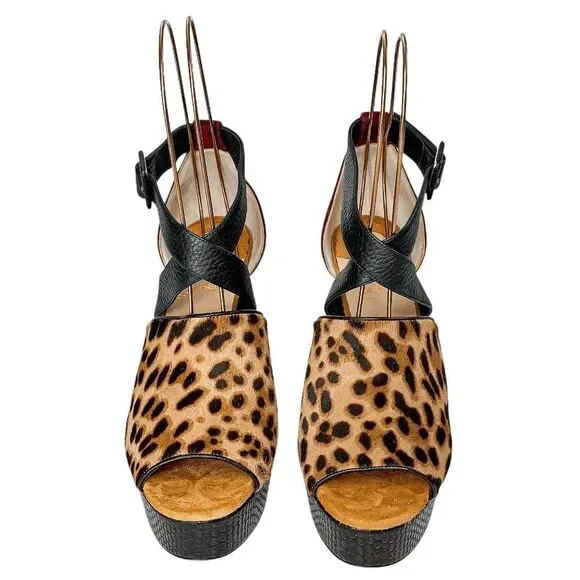 Christian Louboutin Bingirl Plume Leopard Platform Studded Sandal Heel 130 EU 39 - Picture 2 of 11